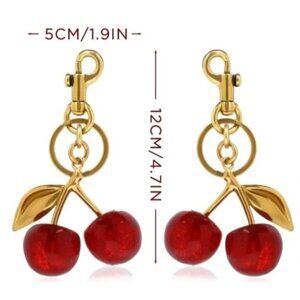 2-Sparkle Red Cherry Keychains & Charms - Cute Cherry Charm for Handbags NEW